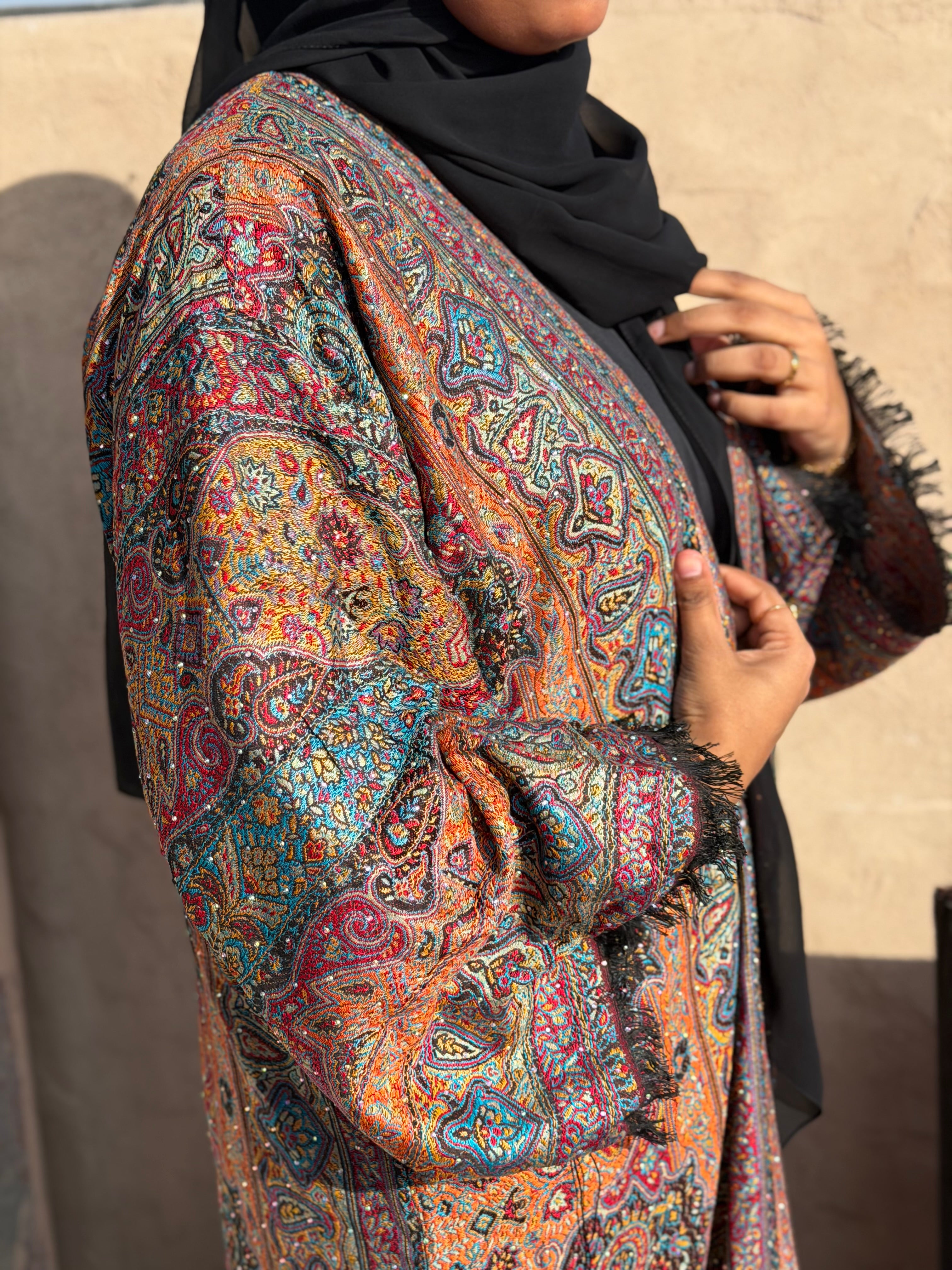 Pashmina Abaya Set - Embellished Stone Desert Sunset