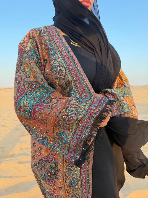 Pashmina Abaya Set - Embellished Stone Desert Sunset