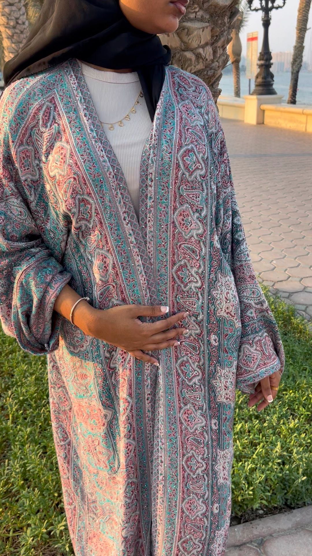 Pashmina Abaya Only - Embellished Pink & Blue